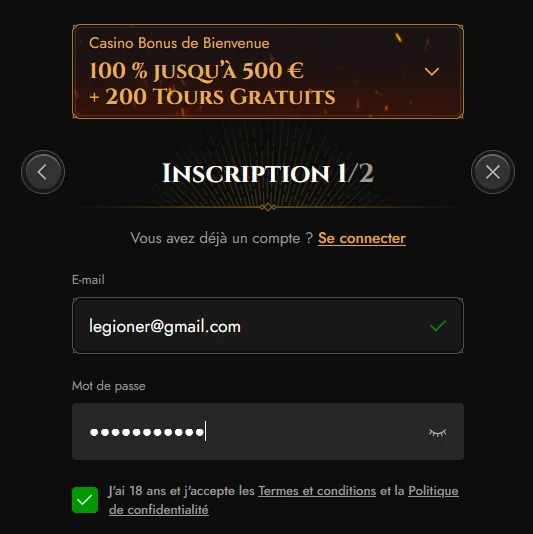 Formulaire d'inscription Legiano